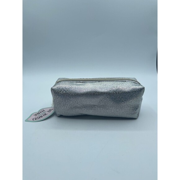 Sparkle Cosmetic Bag - Iridescent Silver, Zippered, Purple Lining NWT - Picture 1 of 10